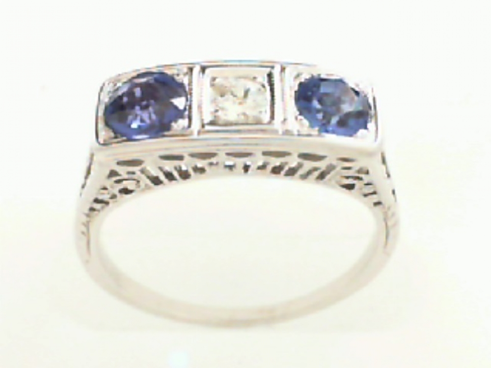 #220 GENUINE SAPPHIRE PEARL ANTIQUE STYLE .925 STERLING SILVER FILIGREE RING 